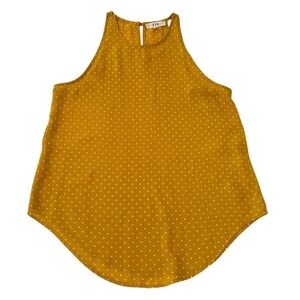 E&M Womens Small Mustard Yellow Polka Dot High Neck Halter Blouse Sleeveless Top